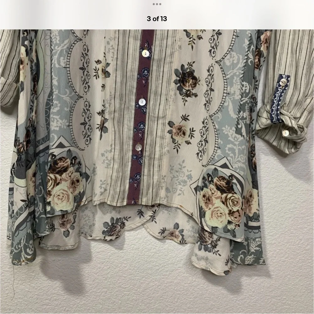 John Mark plus size Embellished mixed Fabric Button-Up Shirt - Picture 11 of 13